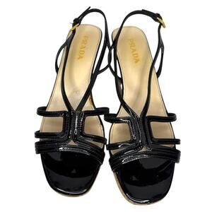 Prada black patent leather heel / wedges